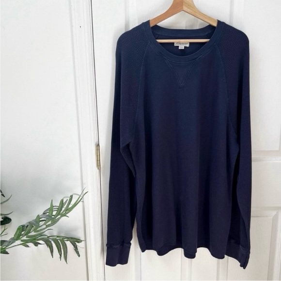 J. Crew Mixed waffle crewneck Thermal Shirt Sweater in Blue Navy - Picture 2 of 8